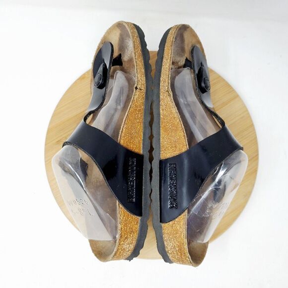 Birkenstock Gizeh Sandals 36 Womens 5 Black Thong Buckle Straps Distressed - Picture 8 of 12